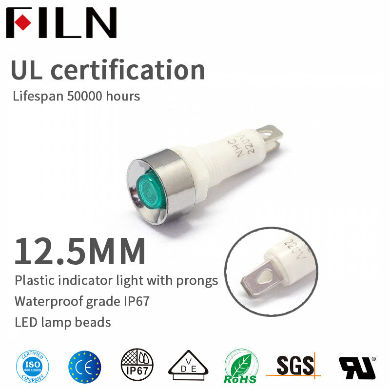 Indicador de luz piloto de 12.5 MM, 12 V, 24 V, luz indicadora LED alta
