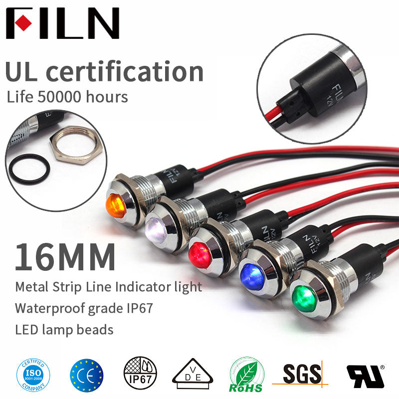 16MM IP67 Generator Metal Pilot 24VDC LED Indicator Light