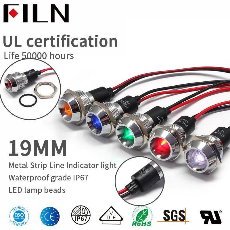 Luz indicadora piloto de metal con panel de 19 mm y 6 V