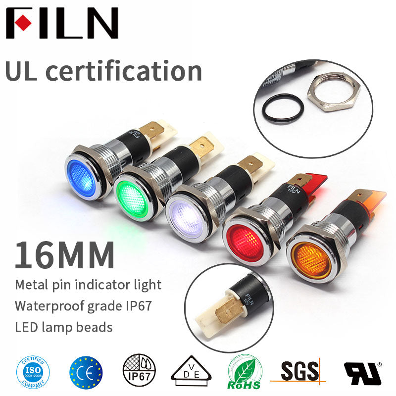 16MM 220V FALT Head IP67 Luz indicadora de metal