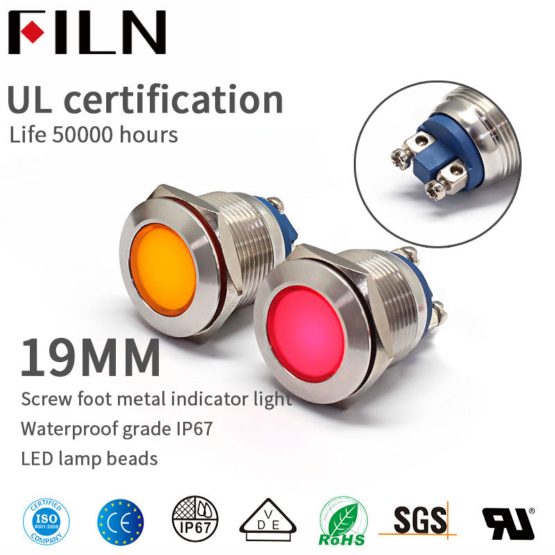 Luz indicadora de señal de metal LED de 19 mm y 110 v