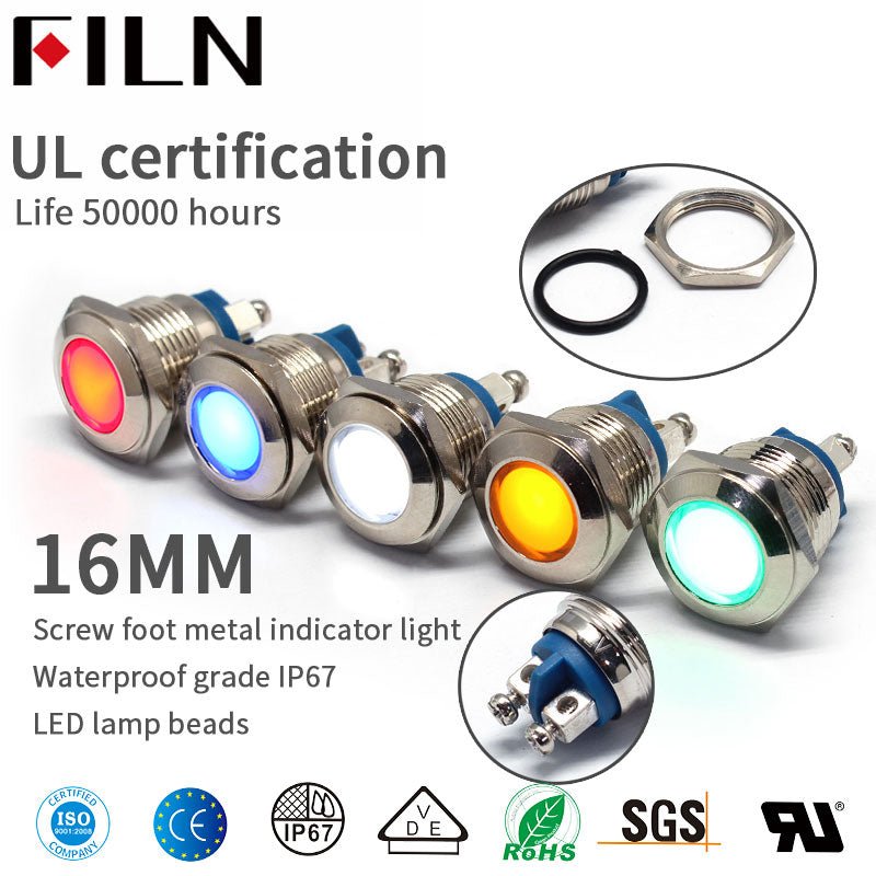 Luz indicadora de metal con patas de tornillo LED de 16 mm y 24 V