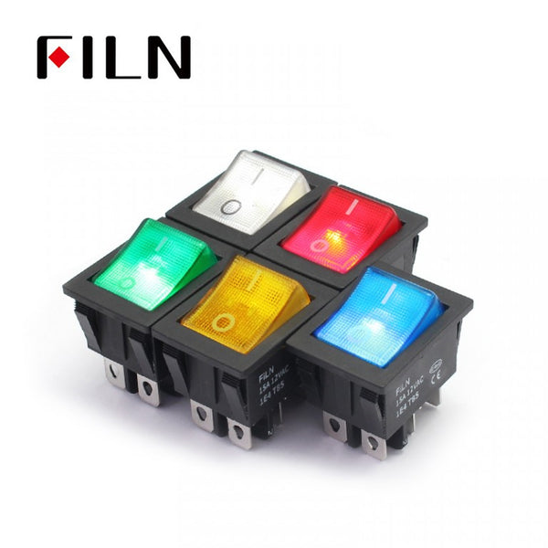 FILN KCD4 15A 24V Green LED Latching 4 Prong Rocker Switch Best Price