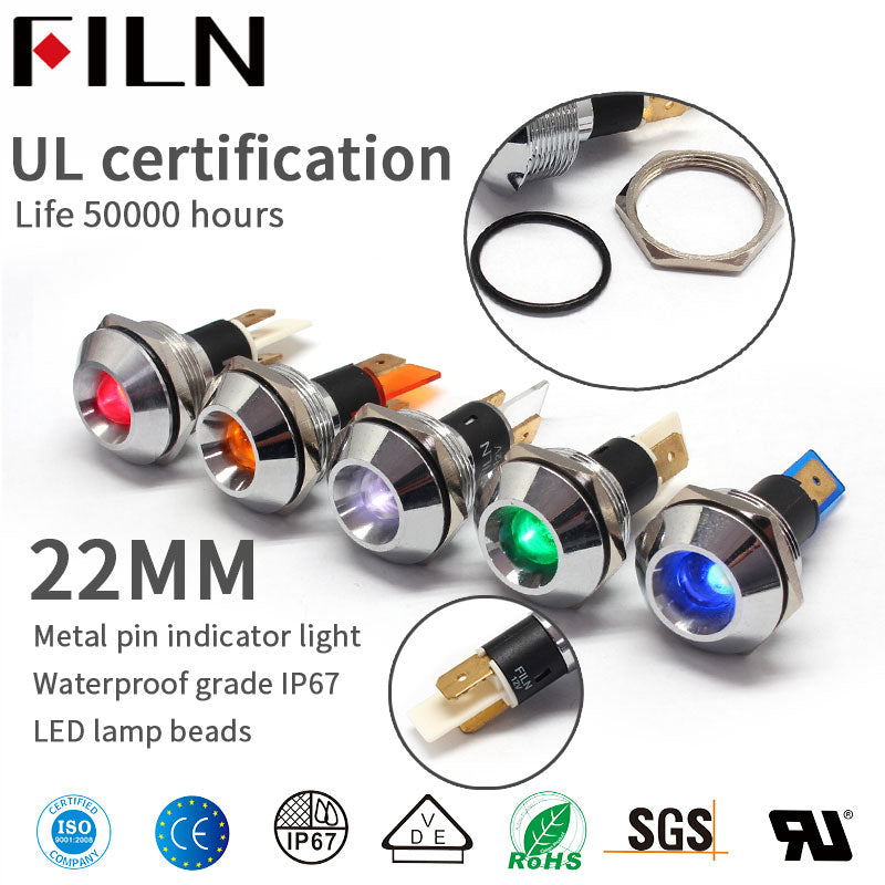 Luz indicadora piloto LED Jemco de 22 V de metal de 12 mm