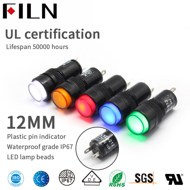 12mm 110v LED Plasitc Luz indicadora de energía solar
