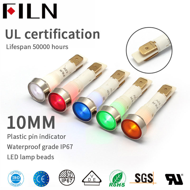 10mm 12V 24V 220V Kitchen Equipment LED Plastic Indicator Light hole plastic led signal lamp with 6.3mm faston terminal pins