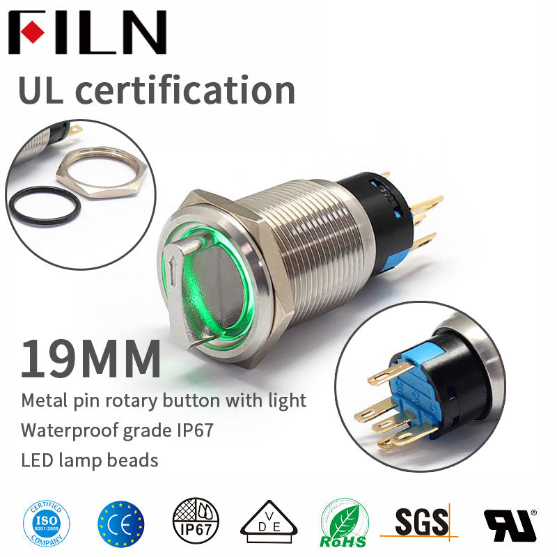 FILN 19mm 2 Position 3 Position Selector Rotary Switch Push Button Switch Dpdt Latching on off 12V 24V led illuminated