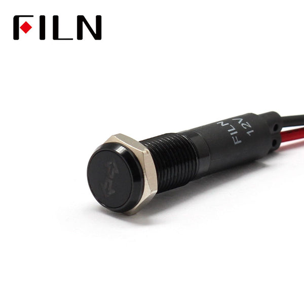 FILN lunette noire FL1M 8mm 12V LED indicateur métallique tableau de bord lumière avec symbole clignotant gauche et droit indicateur de symbole de Signal