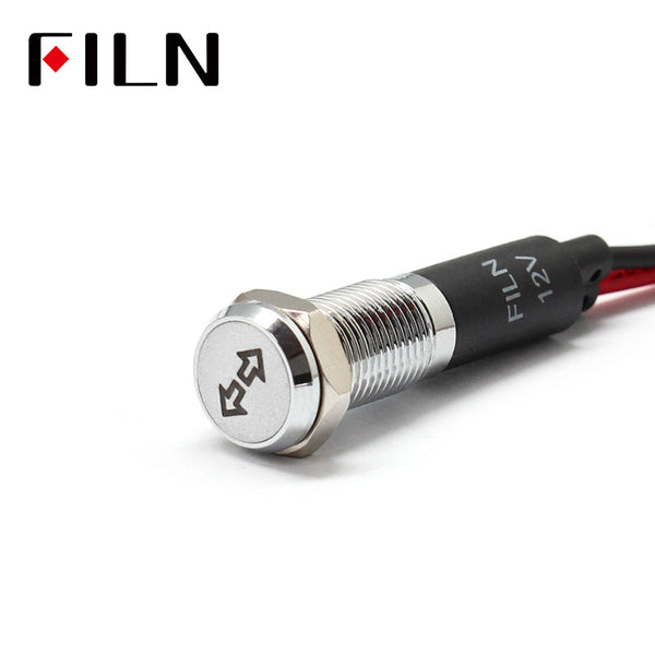 FILN White Bezel FL1M 8mm 12V LED Metal Indicator Dashboard Light with Symbol Left and right turn light Signal symbol indicator