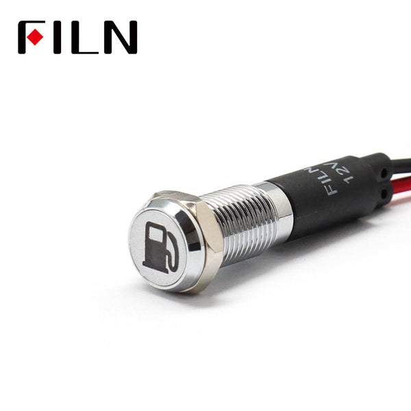 FILN White Bezel FL1M 8mm 12V LED Metal Indicator Dashboard Light with Symbol Low Fuel Signal Symbol Indicator
