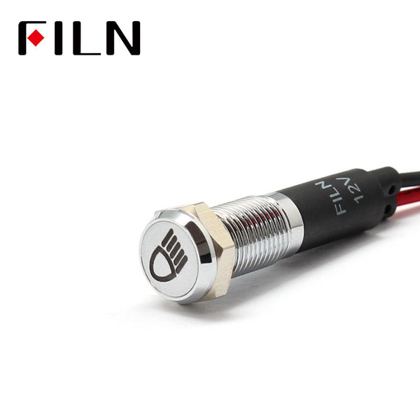 FILN lunette blanche FL1M 8mm 12V LED métal indicateur tableau de bord lumière avec symbole feu de croisement Signal symbole indicateur