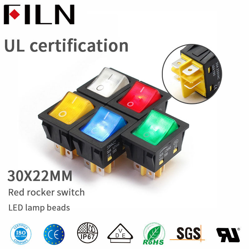 FILN UL Red LED Light Electric Welding Machine Boat Rocker Switch