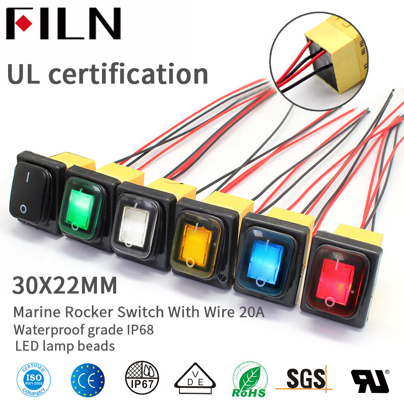 FILN 20A 220V Impermeable IP68 Interruptor basculante marino con cable