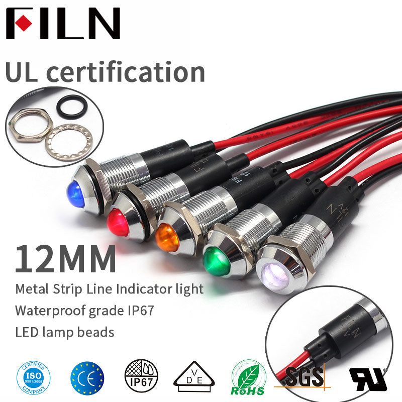 FILN 12MM Luz indicadora de metal convexa LED Metal LED 12V 24V 110V 220V