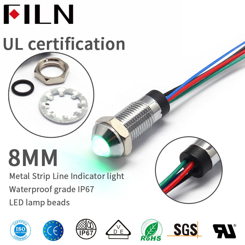 8MM Trois Couleur Étanche IP67 Voyant De Signal En Métal