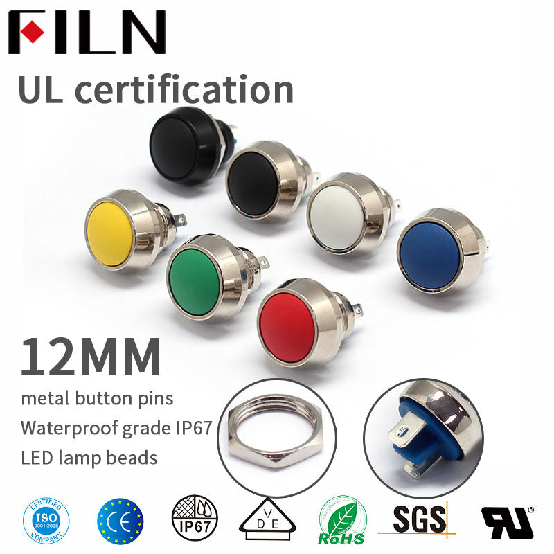 FILN IP6712MM 12V 220V Mini interruptor de botón de 2 pines