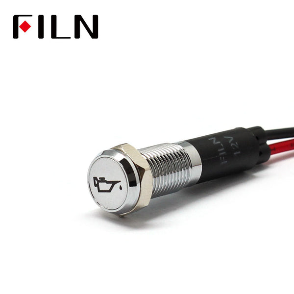 FILN White Bezel FL1M 8mm 12V LED Metal Indicator Dashboard Light with Symbol Motor oil Signal symbol indicator