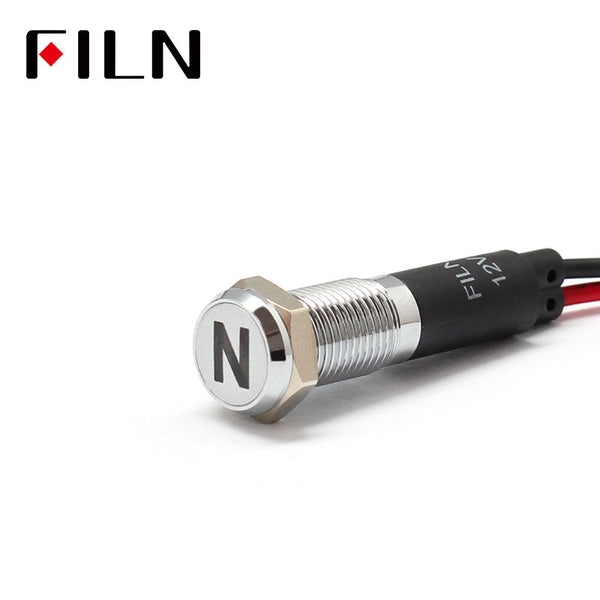 FILN White Bezel FL1M 8mm 12V LED Metal Indicator Dashboard Light with Symbol Neutral gear Signal symbol indicator