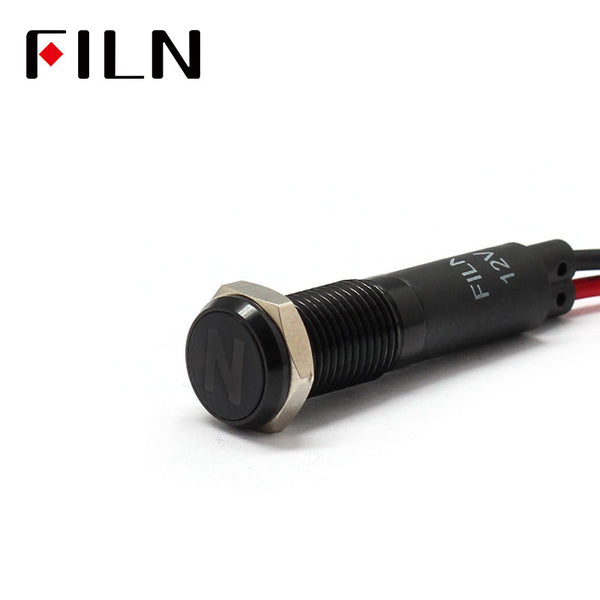 FILN Black Bezel FL1M 8mm 12V LED Metal Indicator Dashboard Light with Symbol Neutral gear Signal symbol indicator