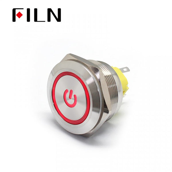 30MM 5PIN IP67 Power Symbol 2 Step Push Button Switch Red