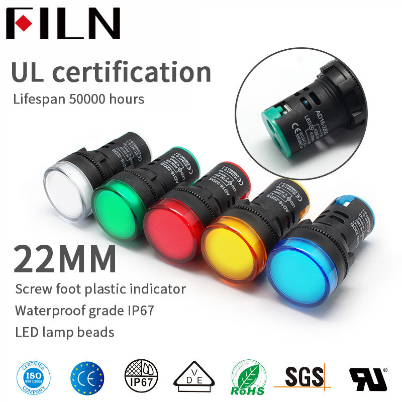 Luz indicadora de plástico led de 22 mm y 12 v