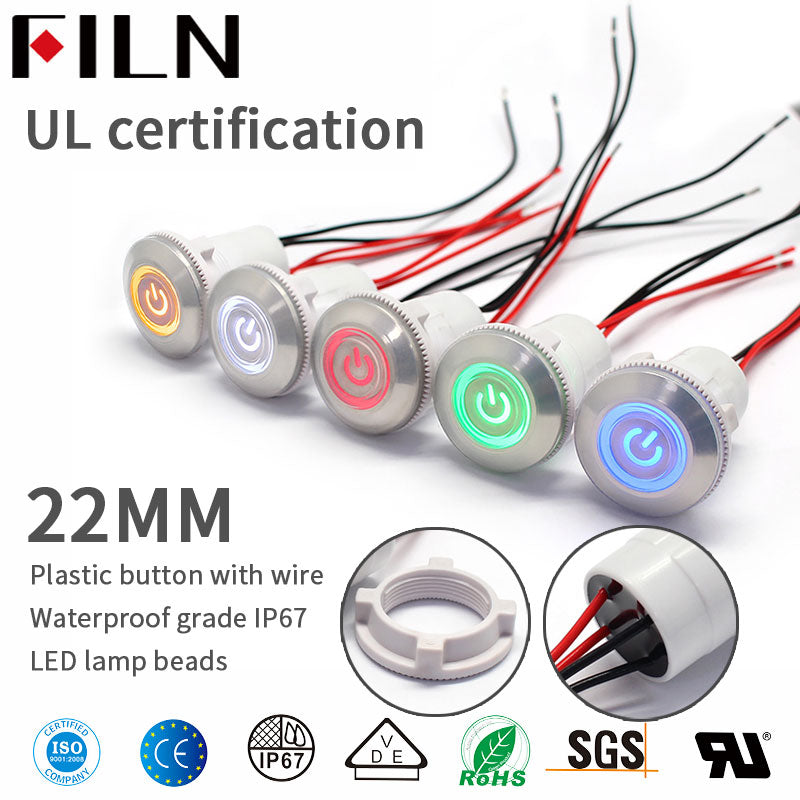Interrupteur à bouton-poussoir en plastique rouge vert de 22 mm, verrouillage de la marque d'alimentation et interrupteur momentané