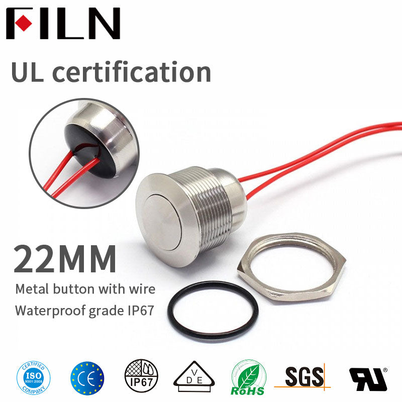 FILN 110V Momentary Push Button Switch Flat Stainless Steel