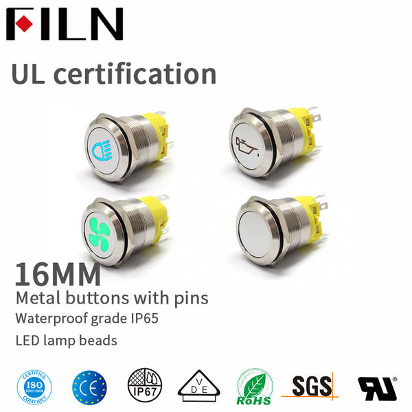 Interrupteur à bouton-poussoir automobile personnalisé 16MM 12V avec lumière