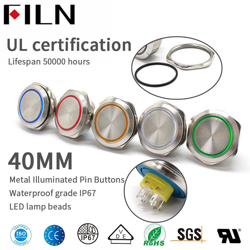 40mm stainless steel ring lamp 6v 12v 24v 220v green white yellow red momentary latching 1no1nc led metal push button switch