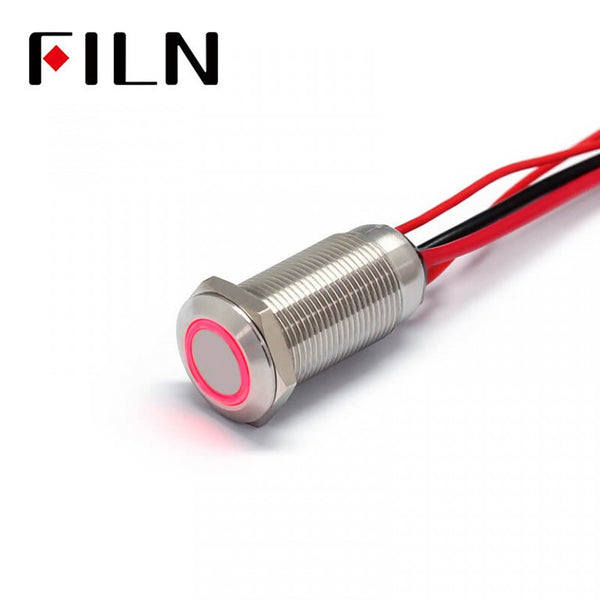 Mini interrupteur à bouton-poussoir illuminé par LED étanche de 12 mm avec fil