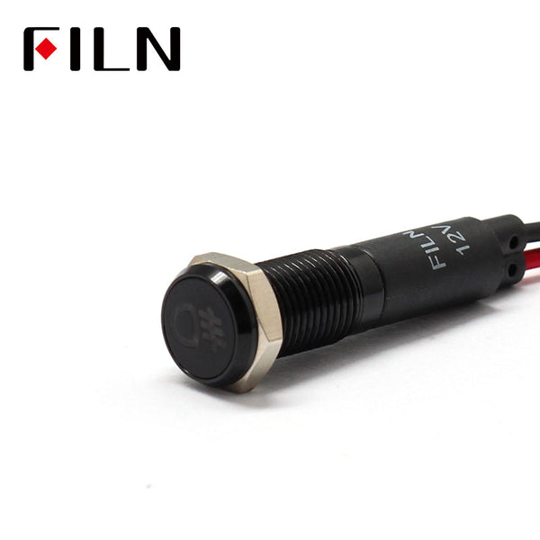 FILN Black Bezel FL1M 8mm 12V LED Metal Indicator Dashboard Light with Symbol Rear fog lights Signal symbol indicator