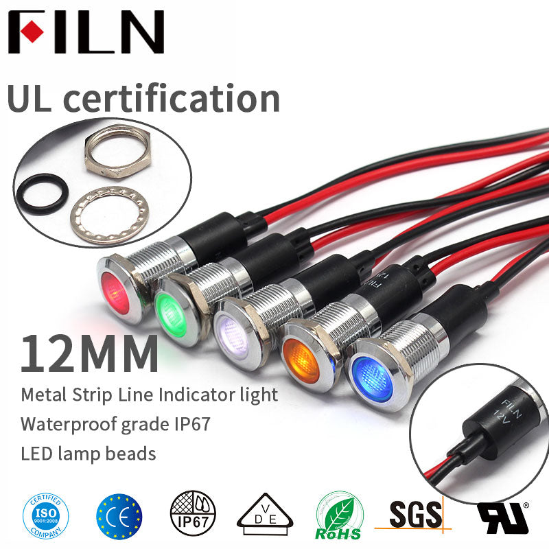 Luz indicadora LED roja de metal de 12 mm y 12 V