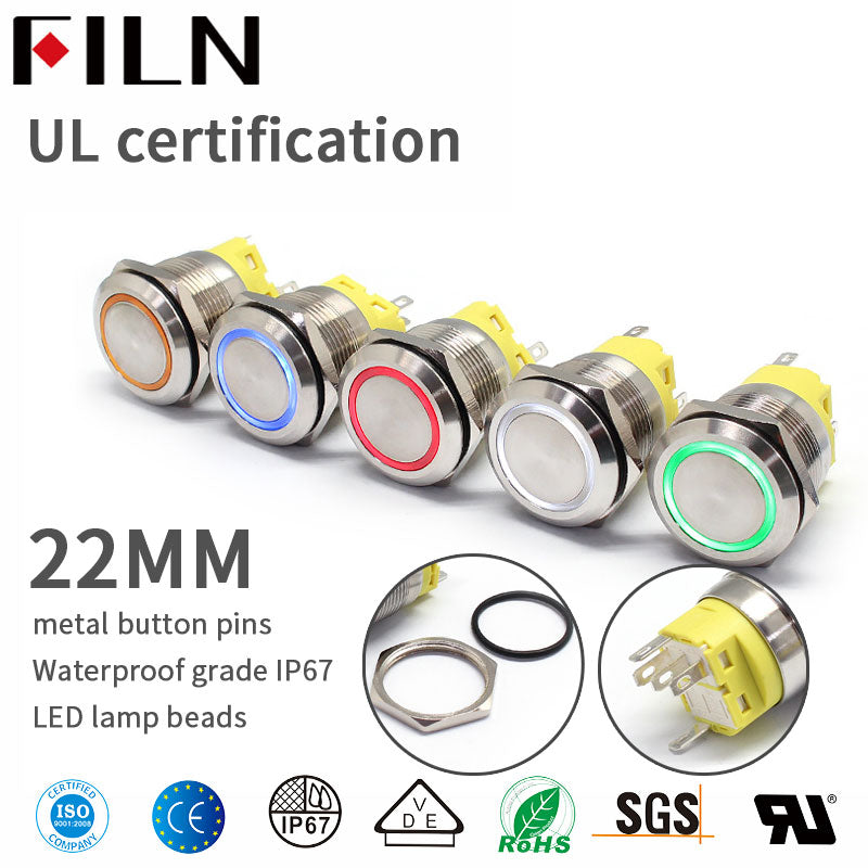 Interrupteur à bouton-poussoir rouge à verrouillage éclairé par LED 22MM 110V