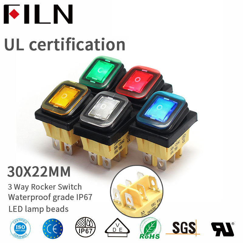 10V 15A Yellow LED ON OFF ON Momentary 3 Way Rocker Switch