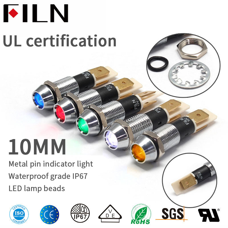 10mm 3V LED Métal IP67 Signal Voyant Rouge