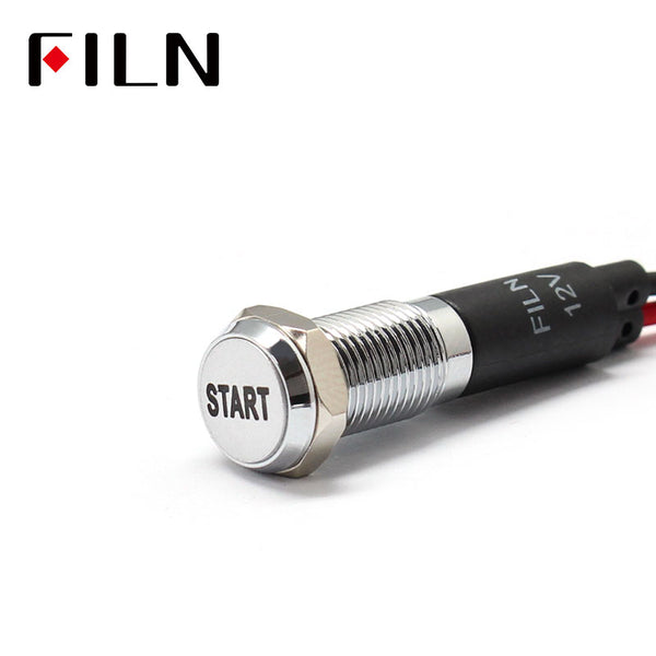 FILN Blanc Lunette FL1M 8mm 12V LED Métal Indicateur Tableau de Bord Lumière avec Symbole Start Signal indicateur de symbole
