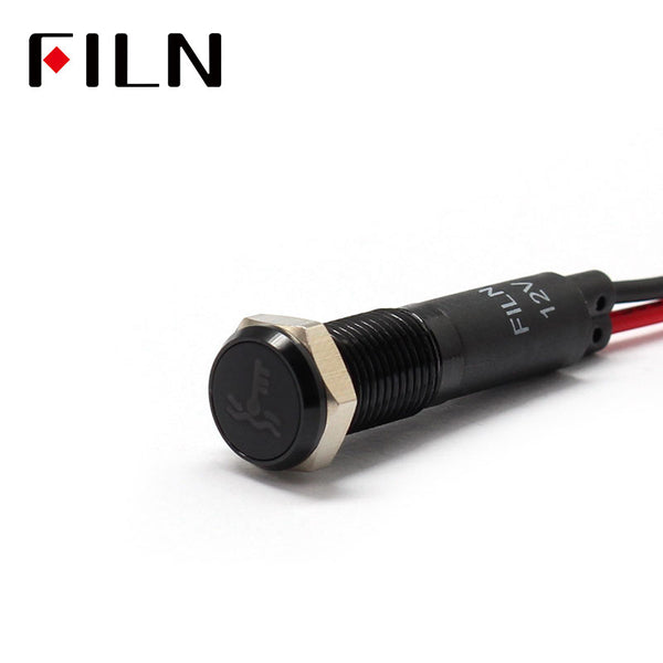 FILN Black Bezel FL1M 8mm 12V LED Metal Indicator Dashboard Light with Symbol Water Temperature Signal Symbol Indicator