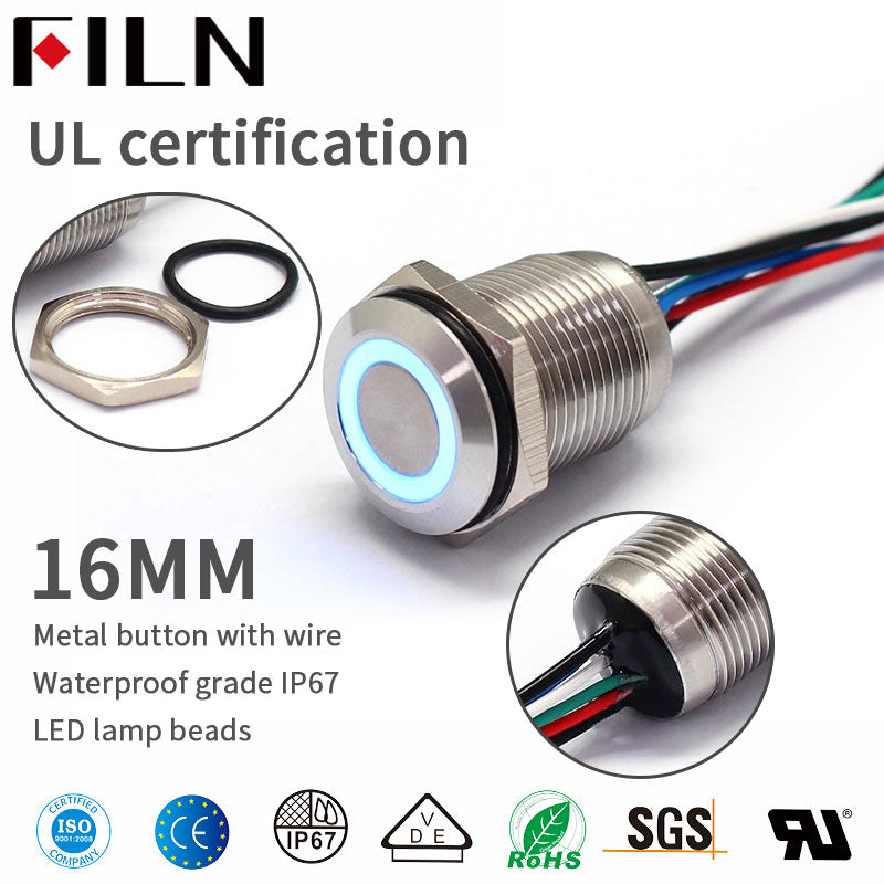16MM 12V IP68 Green Bule Interruptor de botón LED de tres colores