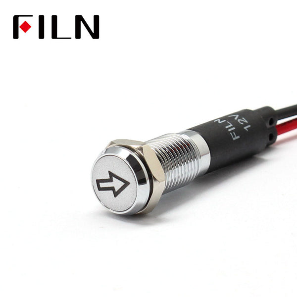 FILN White Bezel FL1M 8mm 12V LED Metal Indicator Dashboard Light with Symbol Turning light Signal symbol indicator