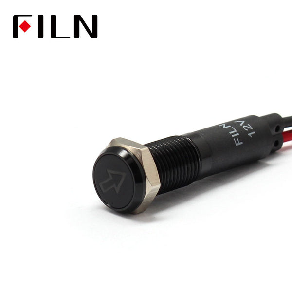 FILN Black Bezel FL1M 8mm 12V LED Metal Indicator Dashboard Light with Symbol Turning light Signal symbol indicator