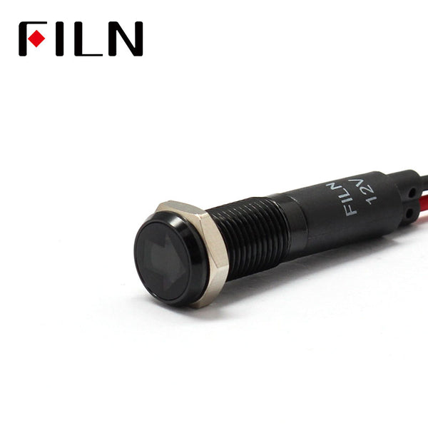 FILN lunette noire FL1M 8mm 12V LED métal indicateur tableau de bord lumière avec symbole clignotant symbole indicateur
