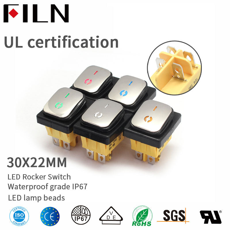 FILN Amber Stainless Waterproof IP68 12V Lighted Rocker Switch