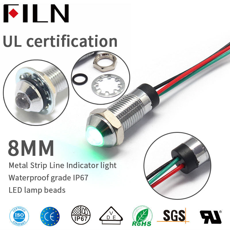 8mm Red Green Two Color Waterproof Metal Indicator Light Lamp