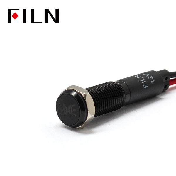 FILN Black Bezel FL1M 8mm 12V LED Metal Indicator Dashboard Light with Symbol Width light Signal symbol indicator