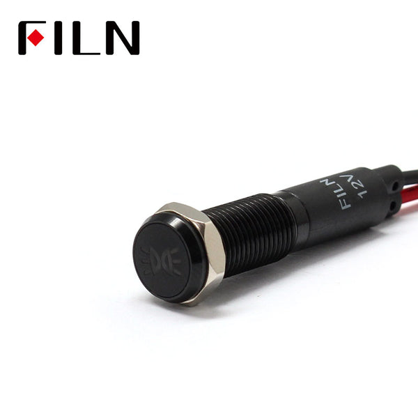 FILN Bisel negro FL1M 8 mm 12 V LED Indicador de metal Luz del tablero con símbolo Ancho de luz Indicador de símbolo de señal