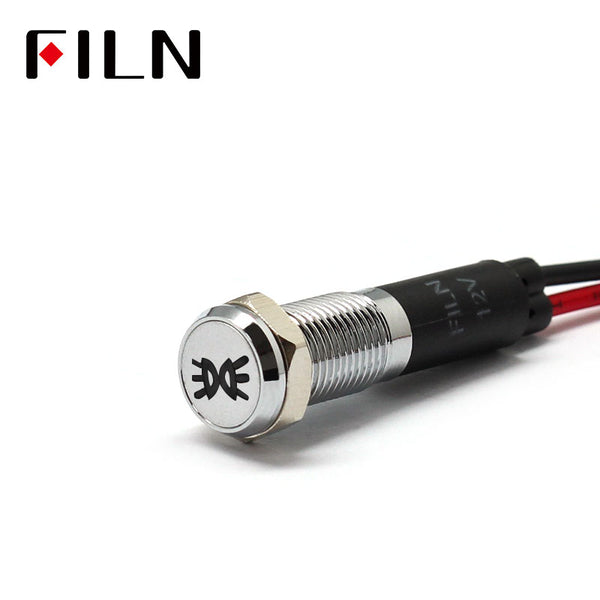 FILN White Bezel FL1M 8mm 12V LED Metal Indicator Dashboard Light with Symbol Wide light Signal symbol indicator