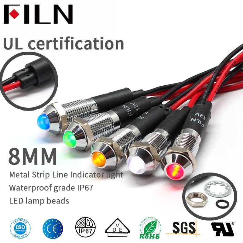 FILN FL1M-8SW-1 8mm rojo amarillo azul verde blanco 12v 110v 24v 220v lámpara de señal de metal led con cable de 20cm