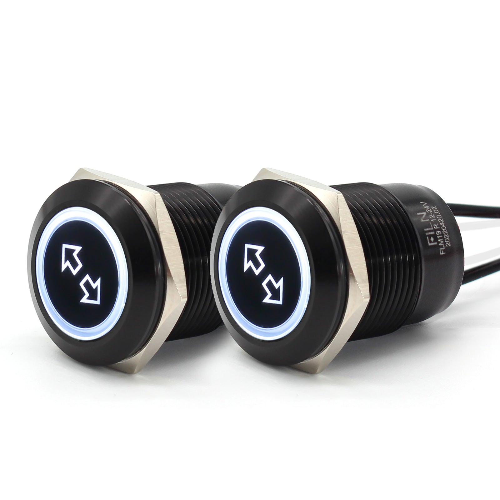 FILN Metal Push Button Switches for for Automotive Boat Marine Truck Car Switch 2Pcs 19MM 3/4" in Red Green Yellow Blue White 12V 24V LED IP67 Waterproof with Momentary or Latching