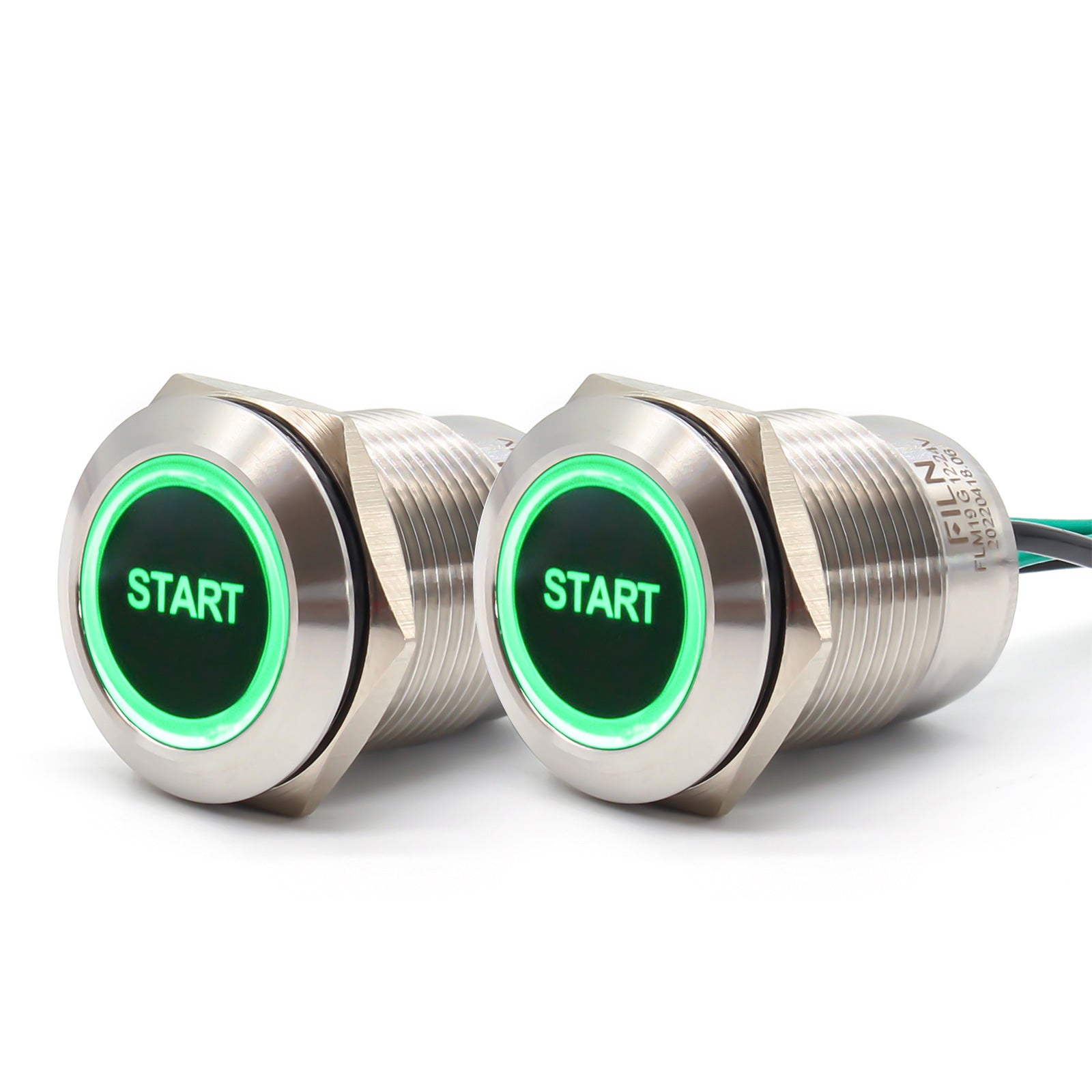 FILN Metal Push Button Switches for for Automotive Boat Marine Truck Car Switch 2Pcs 19MM 3/4" in Red Green Yellow Blue White 12V 24V LED IP67 Waterproof with Momentary or Latching