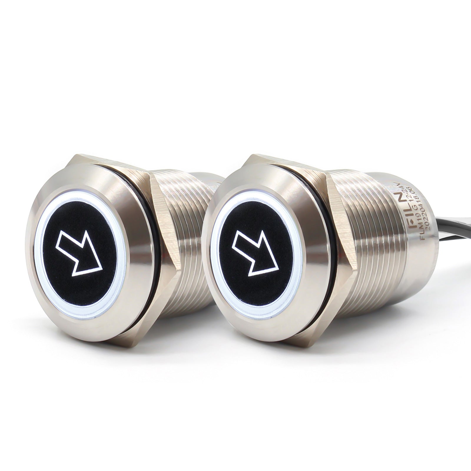 FILN Metal Push Button Switches for for Automotive Boat Marine Truck Car Switch 2Pcs 19MM 3/4" in Red Green Yellow Blue White 12V 24V LED IP67 Waterproof with Momentary or Latching